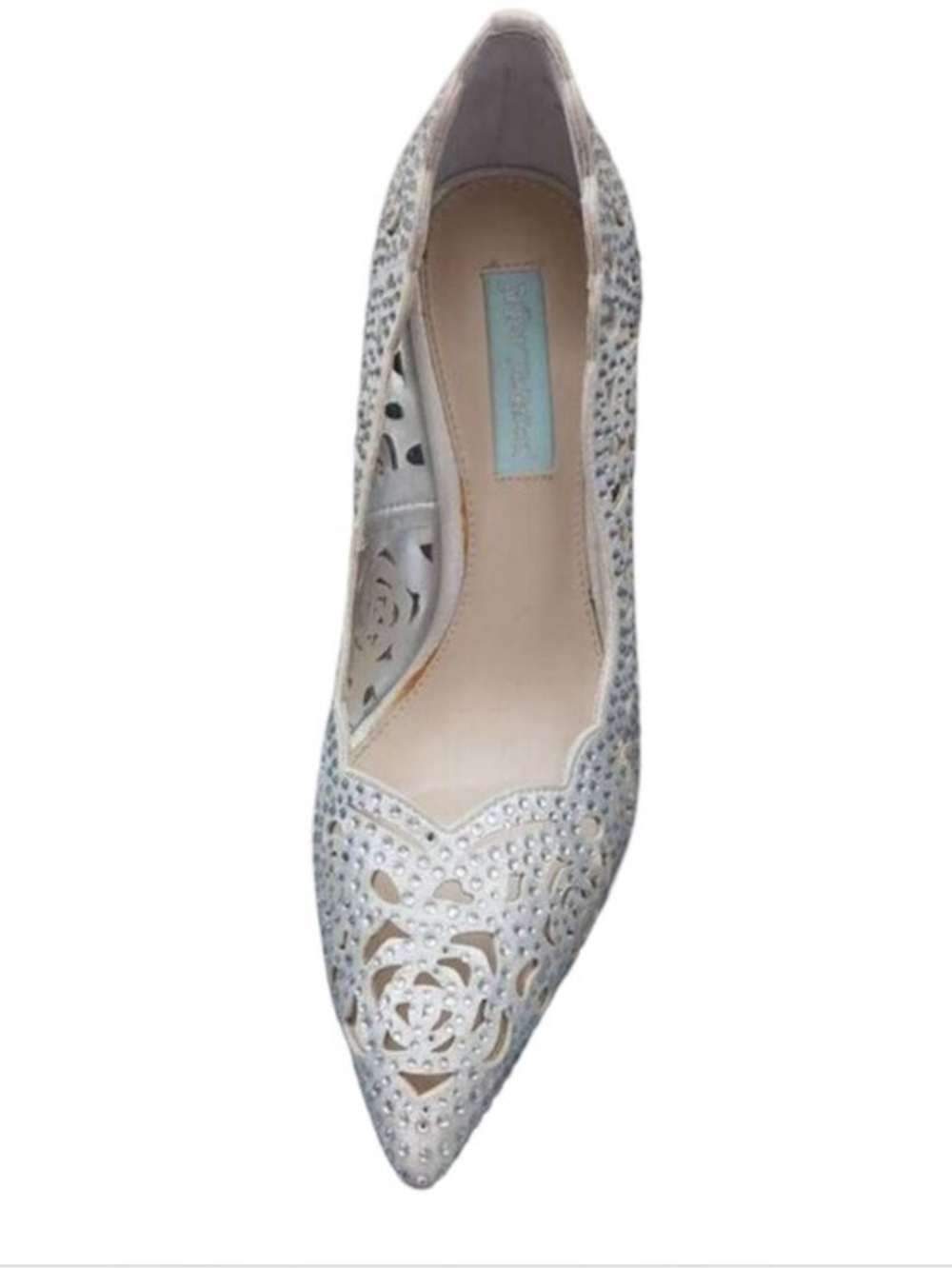 Betsey Johnson Elegant Crystal-Embellished Silver Elsa Stiletto Formal pumps - Picture 2 of 9